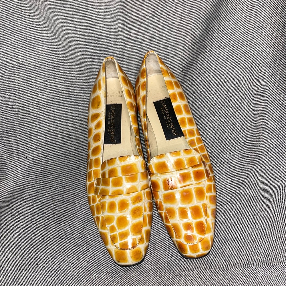 Orange Leather Croc Loafers